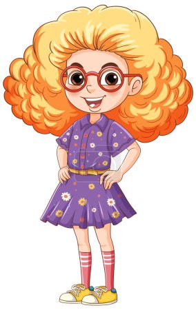 Ilustración de Conjunto de nerd geek niña personaje de dibujos animados con gafas ilustración - Imagen libre de derechos