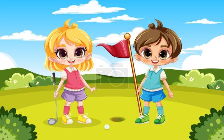 Ilustración de Golfista jugando golf en campo de golf ilustración al aire libre - Imagen libre de derechos
