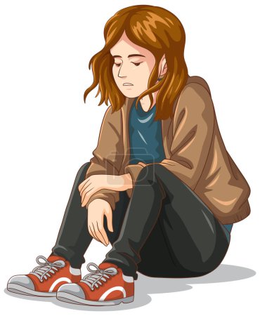 Téléchargez les illustrations : Triste adolescent assis sur le sol illustration - en licence libre de droit