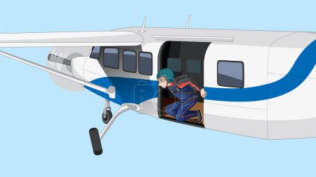 Ilustración de Paracaidista en un avión y preparándose para saltar ilustración - Imagen libre de derechos