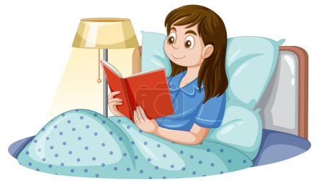 Illustration for Girl Reading Book on Bed illustration - Royalty Free Image
