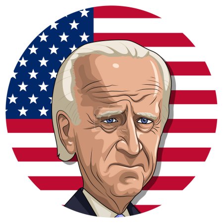 Téléchargez les illustrations : Joe Biden politicien américain avec l'illustration de dessin animé drapeau américain - en licence libre de droit