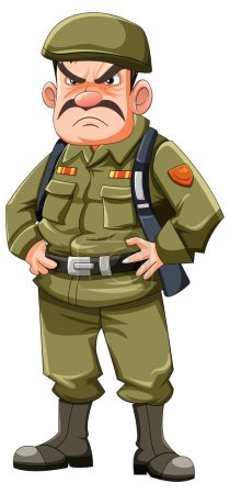 Téléchargez les illustrations : Grincheux officier de l'armée illustration de personnage de dessin animé - en licence libre de droit