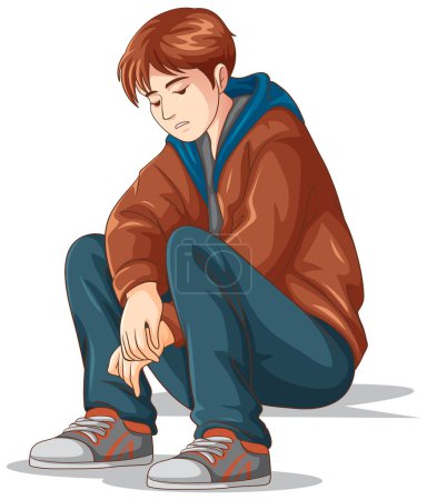 Téléchargez les illustrations : Triste adolescent assis sur le sol illustration - en licence libre de droit