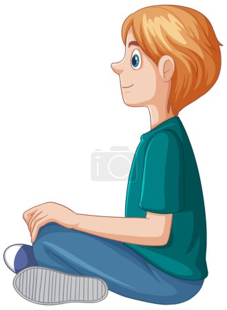 Téléchargez les illustrations : Vue latérale de Teen Boy Illustration assise - en licence libre de droit