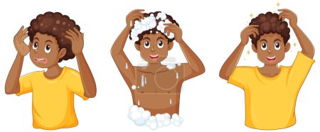 Teenage Boy Washing Hair Characters Set illustration