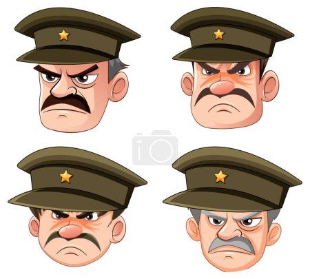 Ilustración de Jefe de oficial militar serio con ilustración de expresión gruñona - Imagen libre de derechos