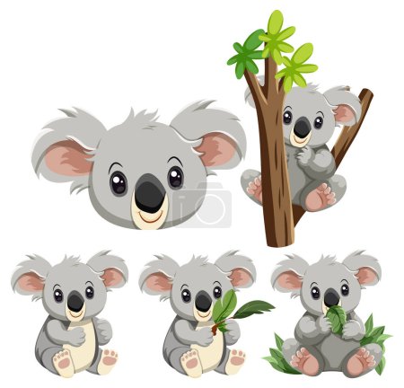 Ilustración de Lindo koala oso de dibujos animados conjunto de personajes ilustración - Imagen libre de derechos