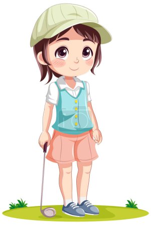 Illustration for Little Cute Girl in Golf Outfit illustration - Royalty Free Image
