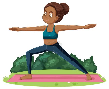 Téléchargez les illustrations : Fille pratiquant le yoga dans l'illustration du jardin - en licence libre de droit