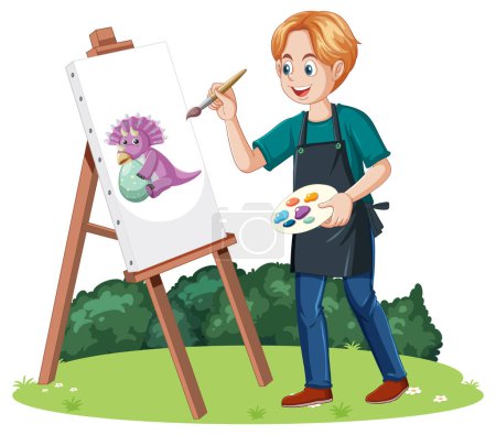 Téléchargez les illustrations : Homme dinosaure peinture à l'illustration du jardin - en licence libre de droit