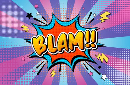Illustration for Blam retro comic speech bubble and effect in pop art style illustration - Royalty Free Image
