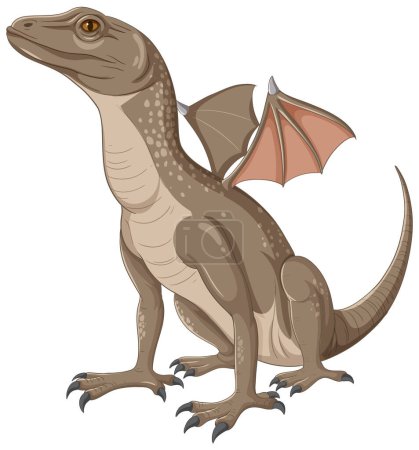 Téléchargez les illustrations : Créature reptilienne avec des ailes de dragon dans l'illustration de style dessin animé - en licence libre de droit