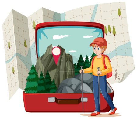 Illustration for Teenage Boy Hiking Cartoon Character illustration - Royalty Free Image