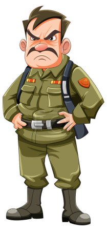 Grumpy army officer cartoon character illustration