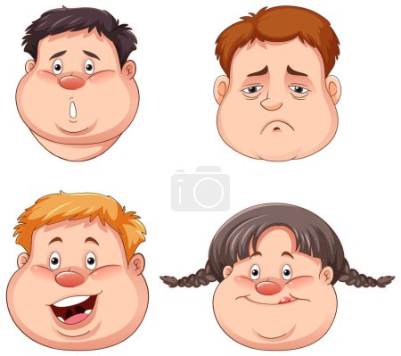 Illustration for Overweight People with Facial Expression illustration - Royalty Free Image