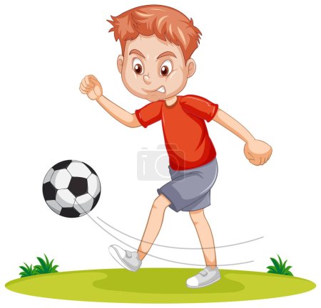 Illustration for A boy playing football in cartoon style illustration - Royalty Free Image