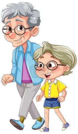 Téléchargez les illustrations : Grand-parent marche avec des petits-enfants illustration - en licence libre de droit