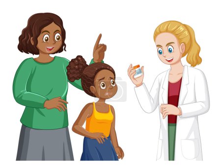 Téléchargez les illustrations : Mère et fille visitant un médecin illustration - en licence libre de droit