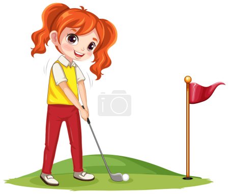 Téléchargez les illustrations : Isolé golfeur professionnel personnage de dessin animé illustration isolée - en licence libre de droit