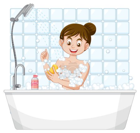 Téléchargez les illustrations : Une adolescente prend un bain illustration - en licence libre de droit