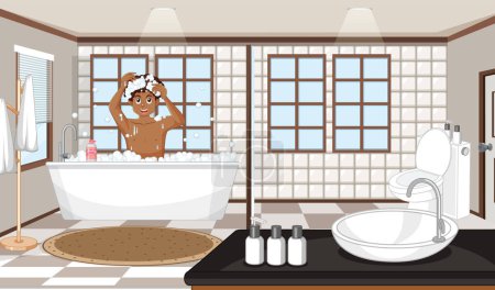 Illustration for A male teen taking a bath illustration - Royalty Free Image
