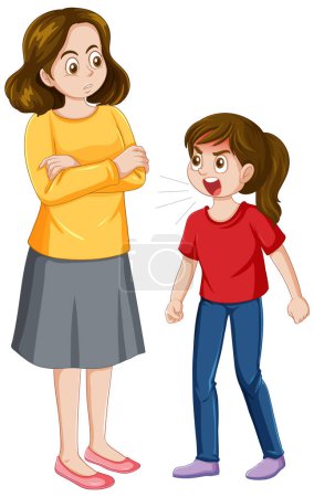 Ilustración de Hija enojada y madre preocupada ilustración - Imagen libre de derechos