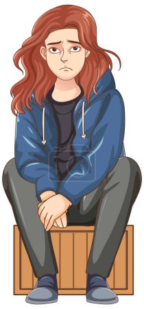 Illustration for Sad teenage sitting on the floor illustration - Royalty Free Image
