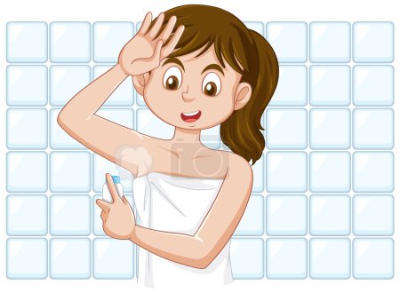Illustration for Puberty girl using deodorant spray vector illustration - Royalty Free Image