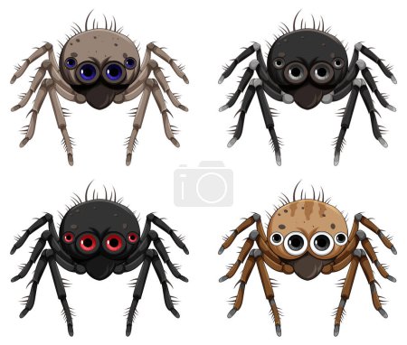 Téléchargez les illustrations : Ensemble de dessin animé d'araignée illustration isolée - en licence libre de droit