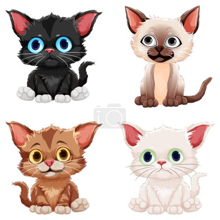Ilustración de Lindo gato de dibujos animados personaje conjunto ilustración - Imagen libre de derechos