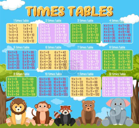 Téléchargez les illustrations : Tableaux horaires colorés pour l'enseignement primaire illustration - en licence libre de droit