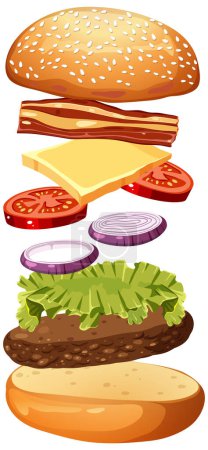 Téléchargez les illustrations : Illustration de dessin animé isolé délicieux hamburger - en licence libre de droit