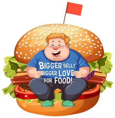 Téléchargez les illustrations : Gros ventre plus grand amour pour la nourriture icône illustration - en licence libre de droit