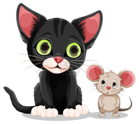 Téléchargez les illustrations : Chat noir et petite souris illustration - en licence libre de droit
