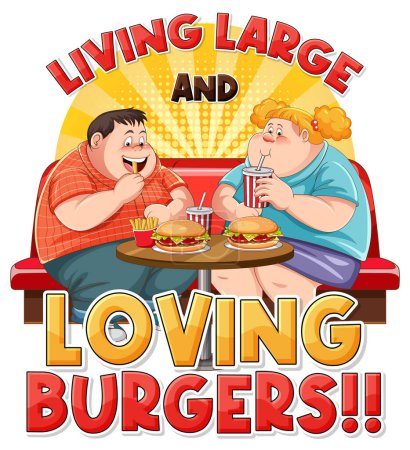 Illustration for Overweight Couple and Fast Food Temptation illustration - Royalty Free Image