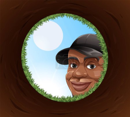 Illustration for Bangkok, Thailand May 25, 2023. Caricature of Tiger Woods from hole perspective illustration - Royalty Free Image