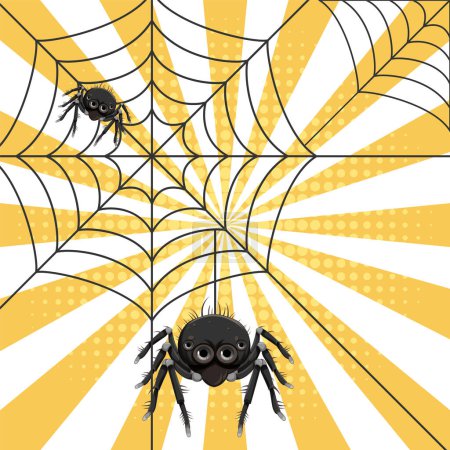 Illustration for Spider and web in cartoon style illustration - Royalty Free Image