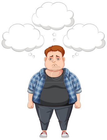 Ilustración de Hombre deprimido con sobrepeso con burbujas de expresión ilustración - Imagen libre de derechos