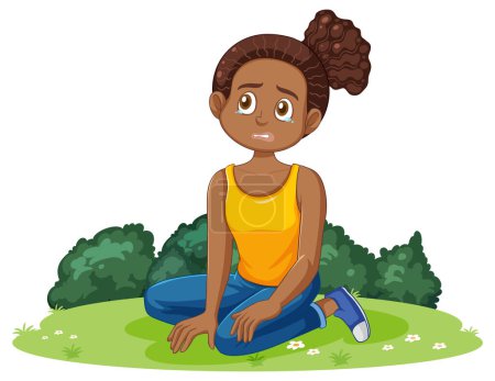 Illustration for Emotional teen sitting on the grass illustration - Royalty Free Image