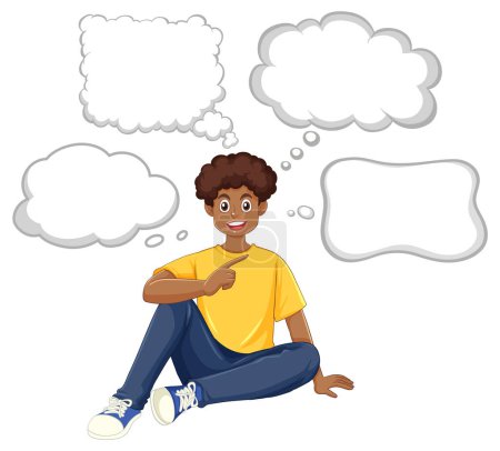 Ilustración de Adolescente masculino con ilustración de burbuja de habla en blanco - Imagen libre de derechos