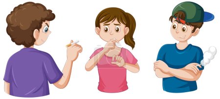 Téléchargez les illustrations : Adolescente refusant de fumer de ses amis illustration - en licence libre de droit