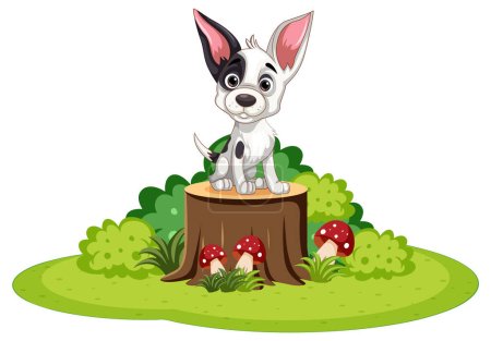 Téléchargez les illustrations : Adorable chien assis sur Stump illustration - en licence libre de droit