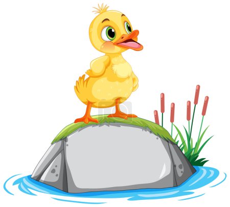 Ilustración de Pato pequeño de pie sobre una roca ilustración - Imagen libre de derechos