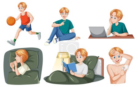 Illustration for Set of adult male cartoon in different activity illustration - Royalty Free Image