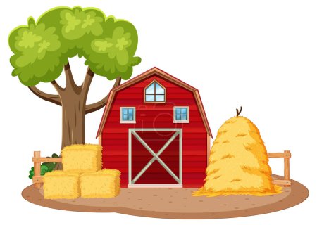 Illustration for Farm barn with hay bales illustration - Royalty Free Image