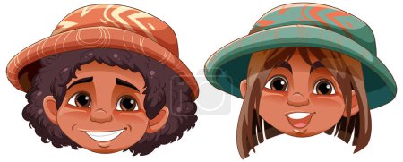Illustration for Native American Kids in Cartoon Style illustration - Royalty Free Image