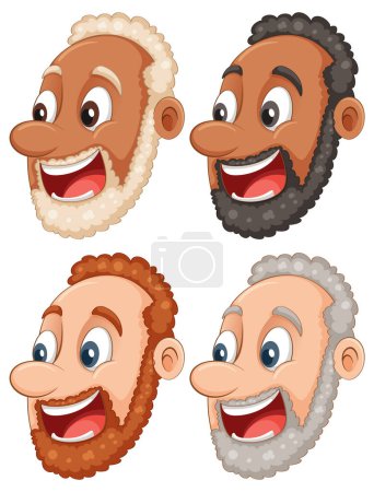 Illustration for Set of curly hair middle age man head illustration - Royalty Free Image