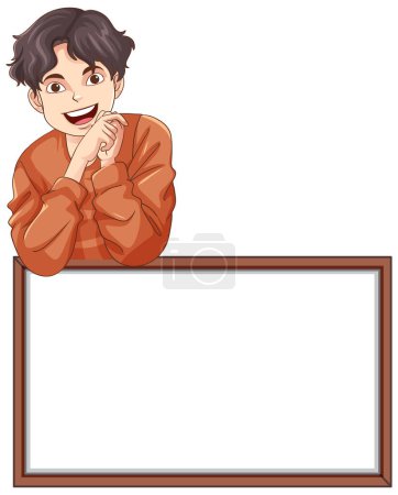 Illustration for A teen cartoon with blank banner illustration - Royalty Free Image