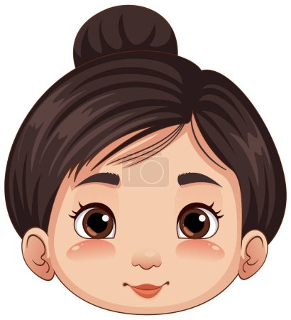 Téléchargez les photos : Mignon asiatique fille tête dessin animé illustration - en image libre de droit